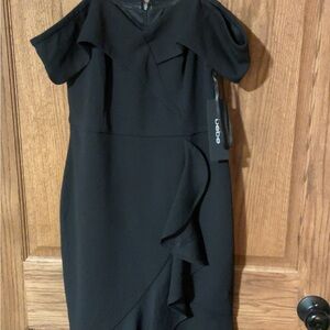 Bebe Black Asymmetrical Ruffled Sheath Dress